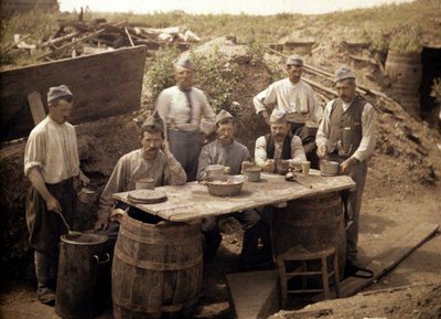 Soup distribution in the French trenches in the rear of the front, Soissons, Aisne, France, 1917 by Fernand Cuville
